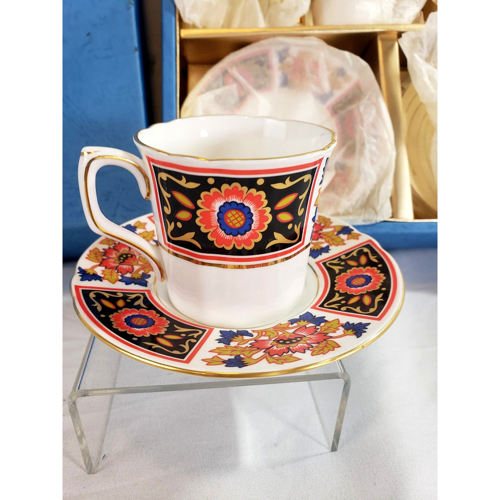 Vintage Hankook Bone China 6 Demitasse Cups Saucers NEW Old Stock 14k Gold Trim